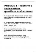 PHYSICS 1 - midterm 1 review exam questions and answers