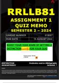 RRLLB81 ASSIGNMENT 1 QUIZ MEMO - SEMESTER 2 - 2024 - UNISA - (UNIQUE NUMBER: - 818607 ) (DISTINCTION GUARANTEED) – DUE DATE 15 AUGUST 2024 