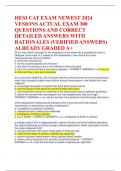 HESI CAT EXAM NEWEST 2024 VESIONS ACTUAL EXAM 300 QUESTIONS AND CORRECT DETAILED ANSWERS WITH RATIONALES (VERIFIED ANSWERS) ALREADY GRADED A+ 