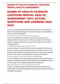 EXAMS OF HEALTH SCIENCES CAPSTONE MENTAL HEALTH ASSESSMENT 100% ACTUAL QUESTIONS AND ANSWERS 2024-2025 