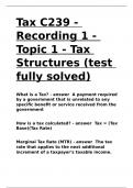 Tax C239 - Recording 1 - Topic 1 - Tax Structures (test fully solved).