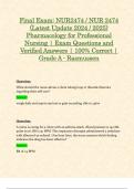 Final Exam: NUR2474 / NUR 2474 (Latest Update 2024 / 2025) Pharmacology for Professional Nursing | Exam Questions and Verified Answers | 100% Correct | Grade A - Rasmussen