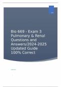 Bio 669 - Exam 3 Pulmonary & Renal Questions and Answers/2024-2025 Updated Guide 100% Correct