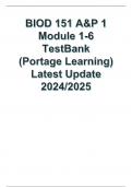 BIOD 151 A&P 1 Module 1-6 TestBank (Portage Learning) Latest Update 2024/2025