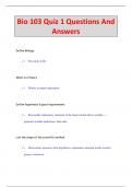 Bio 103 Quiz 1 Questions And  Answers