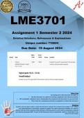 LME3701 Assignment 1 QUIZ (COMPLETE ANSWERS) Semester 2 2024 (716694)- DUE 19 August 2024