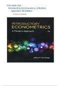 Test Bank for Introductory Econometrics: A Modern Approach, 7th Edition by Jeffrey M. Wooldridge All Chapters 1-19 LATEST