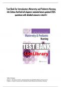 Test Bank for Introductory Maternity and Pediatric Nursing 4th Edition Hatfield all chapters included latest updated 2024 questions with detailed answers rated A+