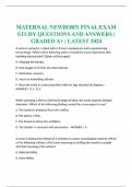 MATERNAL NEWBORN FINAL EXAM STUDY QUESTIONS AND ANSWERS | GRADED A+ | LATEST 2024