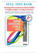 Test Bank for Nursing Interventions & Clinical Skills, 7th Edition, by Anne G. Perry, Patricia A. Potter & Wendy R. Ostendorf All Chapters 1-32 LATEST