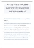 PSY 1400. CH 13-14 FINAL EXAM  QUESTIONS WITH 100% CORRECT  ANSWERS { GRADED A+} 