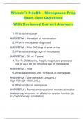 Women's Health – Menopause Prep  Exam Test Questions  With Reviewed Correct Answers