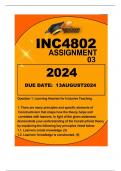 INC4802 ASSIGN MENT 3 DUE 13 AUGUST 2023 Question 1: Learning theories for Inclusive Teaching 1. There are many principles and specific elements of Constructivism that shape how the theory helps and correlates with learners. In light of the given statemen