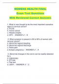 WOMENS HEALTH FINAL Exam Test Questions  With Reviewed Correct Answers