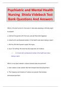 Psychiatric and Mental Health  Nursing Shiela Videbeck Test  Bank Questions And Answers