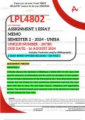 LPL4802 ASSIGNMENT 1 ESSAY MEMO - SEMESTER 2 - 2024 - UNISA - DUE : 16 AUGUST 2024 (DETAILED ANSWERS WITH FOOTNOTES - 2 ESSAY MEMO OPTIONS INCLUDED - DISTINCTION GUARANTEED) UNIQUE NUMBER:- 287381 