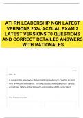 ATI RN LEADERSHIP NGN LATEST VERSIONS 2024 ACTUAL EXAM 2 LATEST VERSIONS 70 QUESTIONS AND CORRECT DETAILED ANSWERS WITH RATIONALES