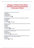 Biology 114 Exam Three Study Questions and Correct Answers-University of Idaho