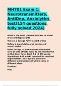 MH701 Exam 1 Neurotransmitters, AntiDep, Anxiolytics test(114 questions fully solved 2024).