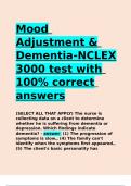 Mood Adjustment & Dementia-NCLEX 3000 test with 100- correct answers