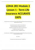 LOMA 281 Module 2 Lesson 1 - Term Life Insurance ACCURATE 100%