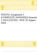 FIN3701 Assignment 1 (COMPLETE ANSWERS) Semester 2 2024 (232195) - DUE 20 August 2024