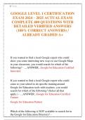 GOOGLE LEVEL 1 CERTIFICATION  EXAM 2024 – 2025 ACTUAL EXAM  COMPLETE 400 QUESTIONS WITH  DETAILED VERIFIED ANSWERS  (100% CORRECT ANSWERS) /  ALREADY GRADED A+