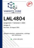 LML4804 Assignment 1 (DETAILED ANSWERS) Semester 2 2024 - DISTINCTION GUARANTEED 