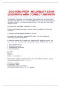 SOS NERC PREP - RELIABILITY EXAM QUESTIONS WITH CORRECT ANSWERS