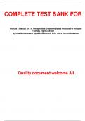 COMPLETE TEST BANK FOR      Phillips's Manual Of I.V. Therapeutics Evidence-Based Practice For Infusion Therapy Eighth Edition By Lisa Gorski Latest Update. Questions With 100% Correct Answers.