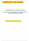 COMPLETE TEST BANK:           	 EXPLORING MEDICAL LANGUAGE 11TH EDITION  BY DANIELLE LAFLEUR BROOKS, DALE LEVINSKY LATEST UPDATE QUESTION AND ANSWERS. 