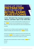 COUC 506 QUIZ The Christian Counselor's Ministry and Roles/ Quiz & Ans/ 2024-2025. 