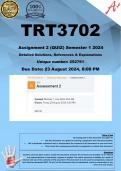 TRT3702 Assignment 2 QUIZ (COMPLETE ANSWERS) Semester 2 2024 (252761)- DUE 23 August 2024