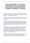 PRE-ASSESSMENT: ANALYTICAL METHODS OF HEALTH LEADERS (RAO2) (PRAO) QUESTIONS WITH CORRECT ANSWERS A+ GRADED