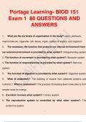 Portage Learning- BIOD 151 Exam 1 80 QUESTIONS AND ANSWERS.