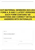 VATI MATERNAL NEWBORN 2023-2024 FORM A, B AND C LATEST VERSIONS EACH FORM CONTAINS 160 QUESTIONS AND CORRECT DETAILED ANSWERS WITH RATIONALES