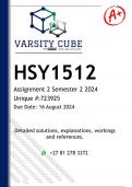 HSY1512 Assignment 2 (DETAILED ANSWERS) Semester 2 2024 - DISTINCTION GUARANTEED