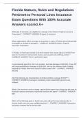 Florida Statues, Rules and Regulations Pertinent to Personal Lines Insurance Exam Questions With 100% Accurate Answers scored A+