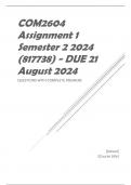 COM2604 Assignment 1 (COMPLETE ANSWERS) Semester 2 2024 (817738) - DUE 21 August 2024 - Course Media Studies- Mass Communication and Media Theory (COM2604) - Book