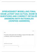 SPREADSHEET MODELLING FINAL EXAM LATEST 2024 ACTUAL EXAM 50 QUESTIONS AND CORRECT DETAILED ANSWERS WITH RATIONALES (VERIFIED ANSWERS)