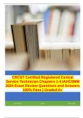 CRCST Certified Registered Central Service Technician Chapters 1-4 IAHCSMM 2024 Exam Review Questions and Answers 100% Pass | Graded A+