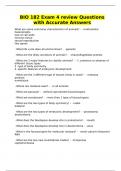 BIO 182 Exam 4 review Questions with Accurate Answers