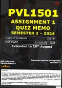 PVL1501 ASSIGNMENT 1 QUIZ MEMO - SEMESTER 2 - 2024 - UNISA - (UNIQUE NUMBER: - 579191) (DISTINCTION GUARANTEED) – DUE DATE : 20 AUGUST 2024 (extended)