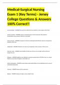 Medical-Surgical Nursing Exam 1 (Key Terms) - Jersey College Questions & Answers 100% Correct!!