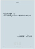 Samenvatting : Statistiek 1 - Prof. Luc Hens (voor Handelsingenieurs en TEW)