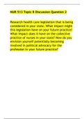 NUR 513 Topic 8 Discussion Question 2 2022/2023 Research health care legislation that is being considered in your state. What impact might this legislation have on your future practice? What impact does it have on the collective practice of nurses in your