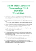 NURS 6521N-Advanced Pharmacology FALL 2020/2021 Week 8 Quiz
