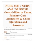 NURS-6541 / NURS 6541 / NURS6541 (New) Midterm Exam, Primary Care Adolescent & Child (Questions and Answers) 