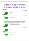 NURS 6512 / NURS6512, Advanced Health Assessment Final exam | Week 11 | Graded A | LATEST 2020 / 2021