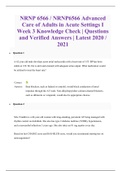 NRNP 6566 / NRNP6566 Advanced Care of Adults in Acute Settings I Week 3 Knowledge Check | Questions and Verified Answers | Latest 2020 / 2021